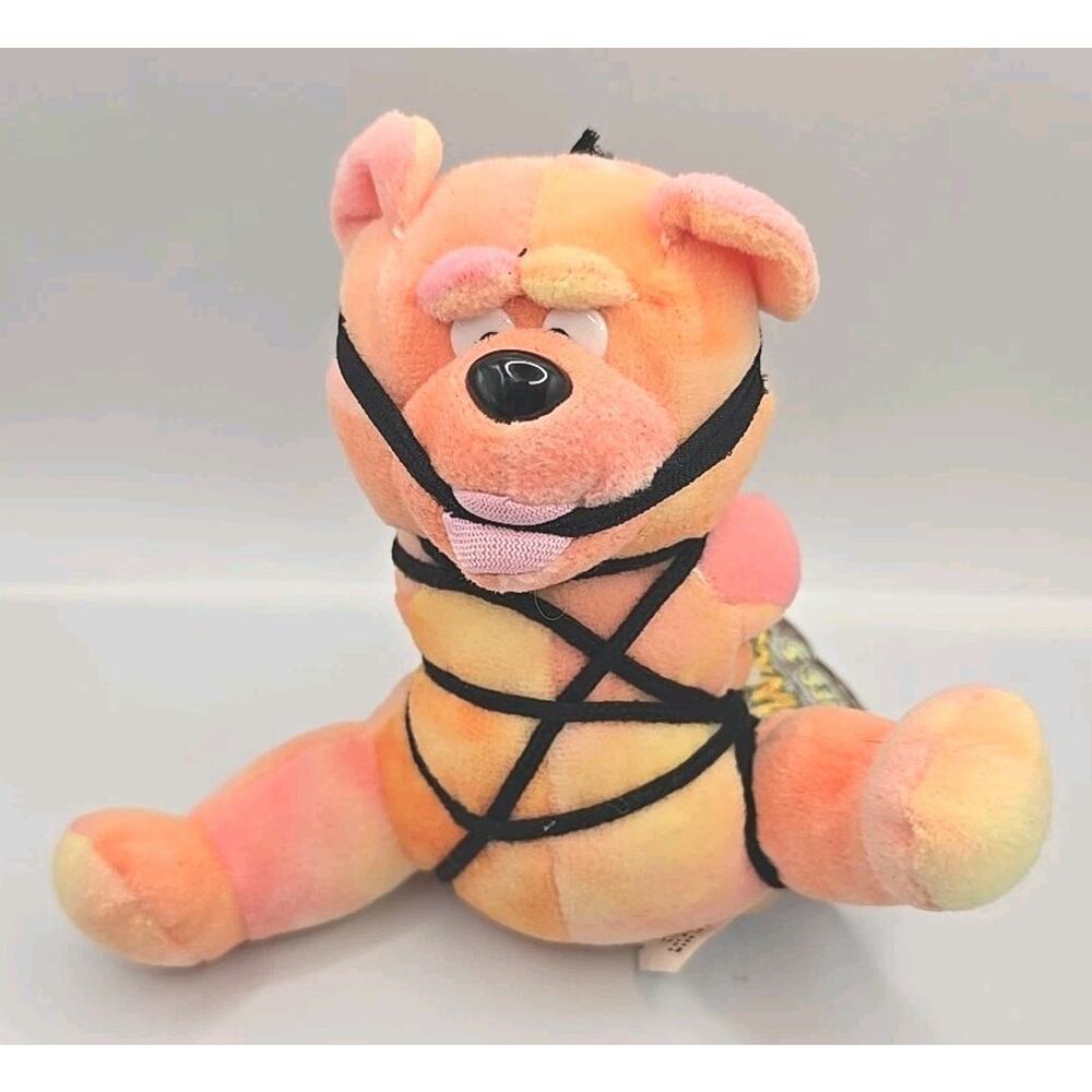 1999 Meanies Series 3 Tied The Bear Plush Orange Yellow w Tag BB27